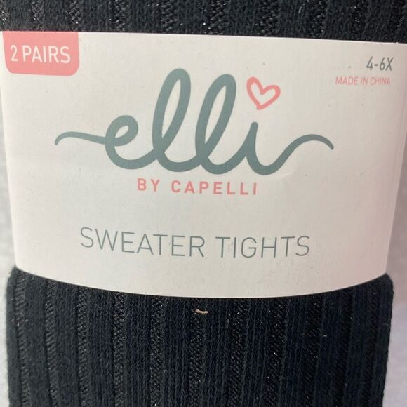 ELLI BY Capelli  2-Pack Black Sweater Tights Size 4-6X - Picture 2 of 4